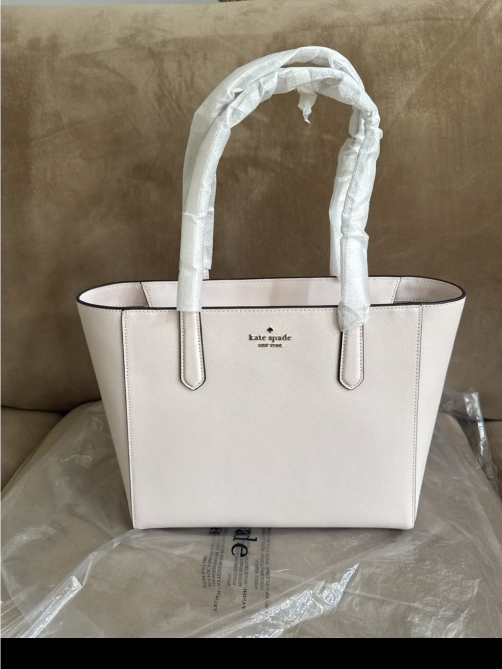 Kate Spade Staci Saffiano Leather Zip Top Medium 13”X8.5 Tote Nwt Powdered